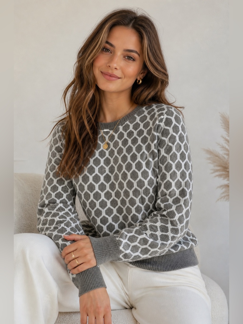 Banana Republic Honeycomb Knit Sweater XS Neutral Grey (Gray), 17” - 19” PTP